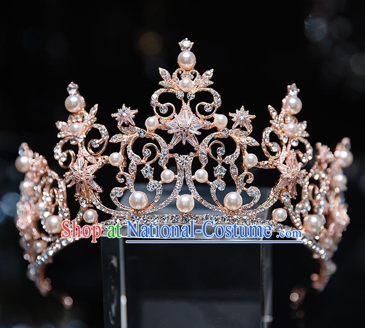 Handmade Baroque Golden Royal Crown Wedding Hair Accessories Classical European Bride Crystal Headwear