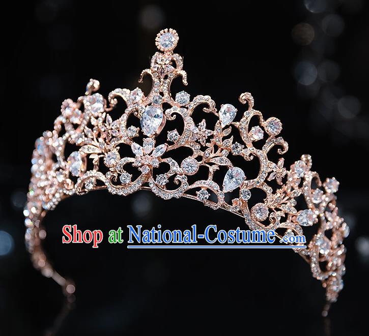 Handmade Baroque Crystal Royal Crown Wedding Hair Accessories Classical European Bride Headwear Hair Clasp