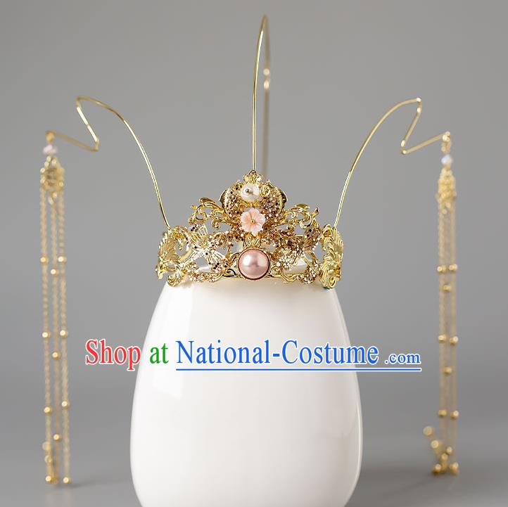 Chinese Handmade Golden Hair Crown Classical Wedding Hair Accessories Ancient Bride Hairpins Headpieces Complete Set