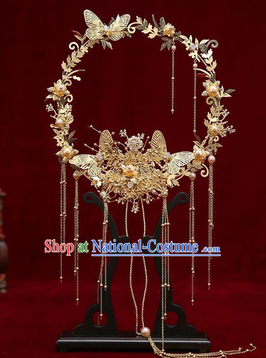 Chinese Handmade Golden Palace Fans Classical Fans Ancient Bride Props Butterfly Fans