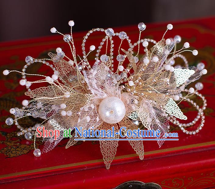 Chinese Handmade Golden Leaf Hair Comb Classical Wedding Hair Accessories Ancient Bride Hairpins Hair Crown Complete Set