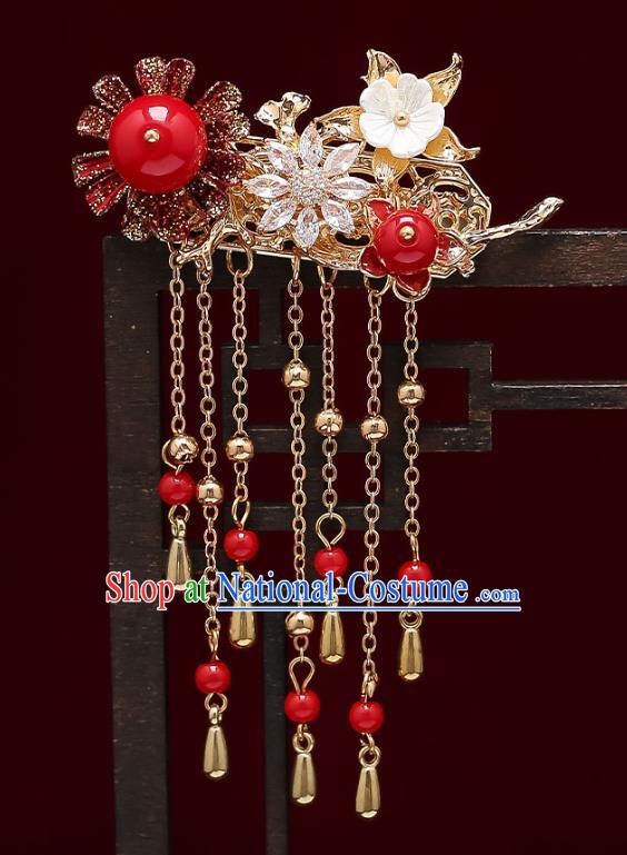 Chinese Handmade Red Beads Hair Crown Classical Wedding Hair Accessories Ancient Bride Phoenix Coronet Hairpins Complete Set