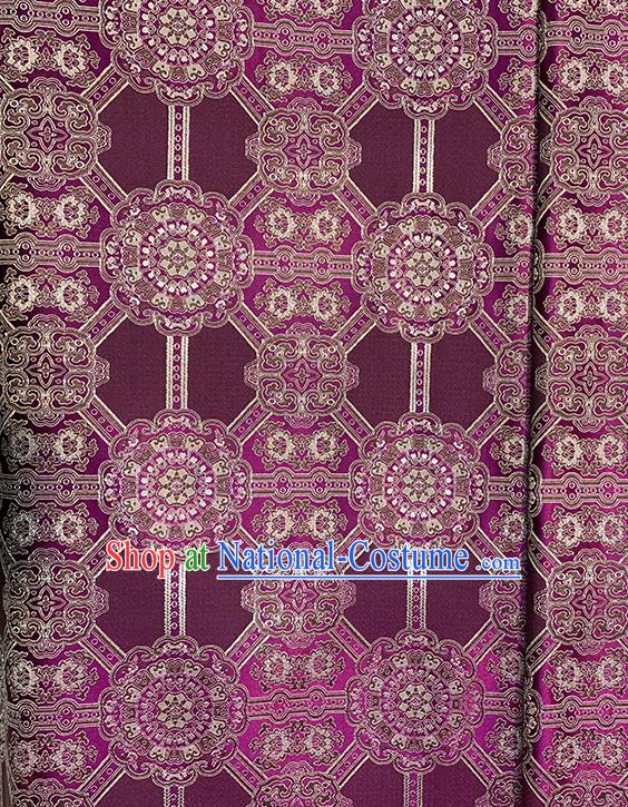 Chinese Traditional Gesang Flowers Pattern Wine Red Silk Fabric Brocade Drapery Tibetan Robe Damask Material