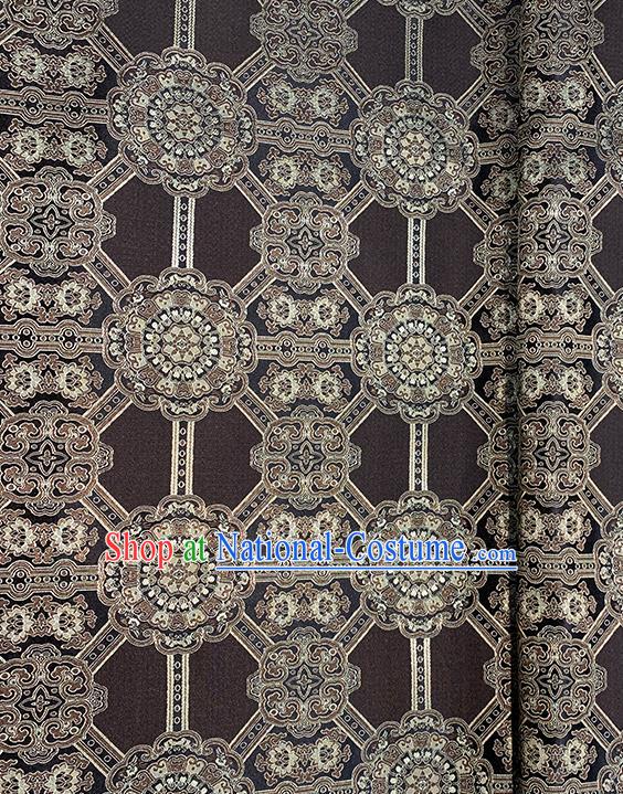 Chinese Traditional Gesang Flowers Pattern Black Silk Fabric Brocade Drapery Tibetan Robe Damask Material