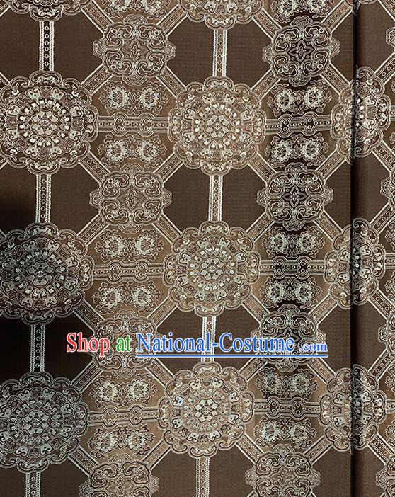 Chinese Traditional Gesang Flowers Pattern Brown Silk Fabric Brocade Drapery Tibetan Robe Damask Material