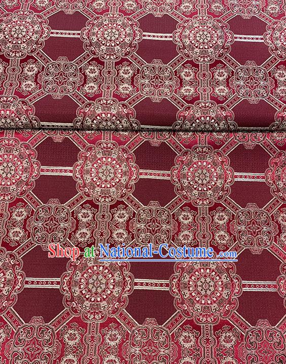 Chinese Traditional Gesang Flowers Pattern Maroon Silk Fabric Brocade Drapery Tibetan Robe Damask Material