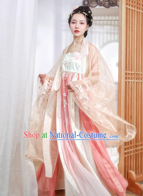 Chinese Ancient Imperial Concubine Hanfu Apparels Traditional Tang Dynasty Palace Women Cape and Embroidered Dress Historical Costumes