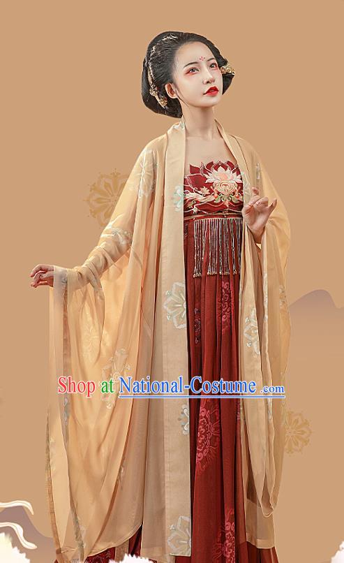 Ancient Chinese Tang Dynasty Court Woman Dress Traditional Hanfu Apparels Embroidered Historical Costumes Full Set