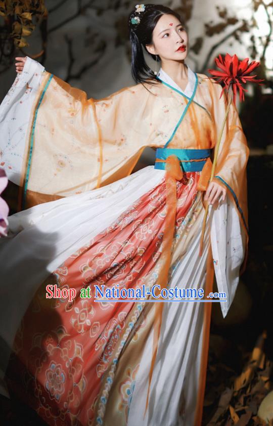 Chinese Traditional Ancient Goddess Hanfu Apparels Jin Dynasty Royal Princess Historical Costumes