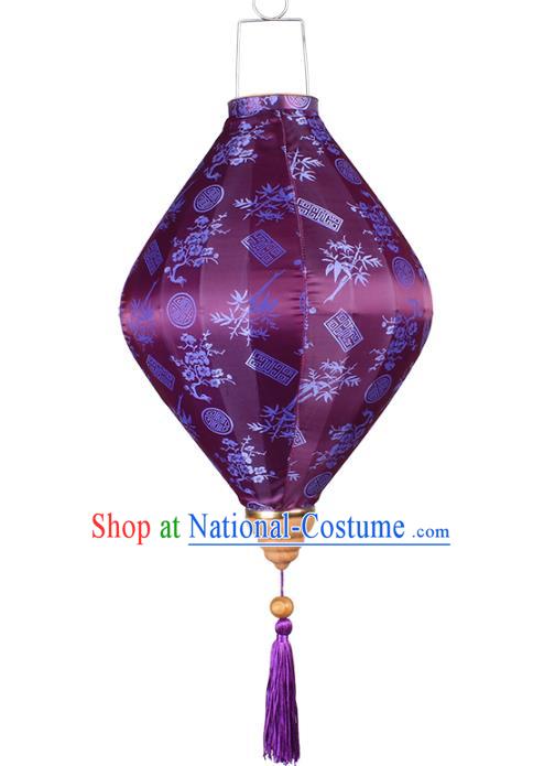 Chinese Traditional Bamboo Plum Pattern Purple Silk Lanterns Handmade Hanging Lantern New Year Palace Lamp