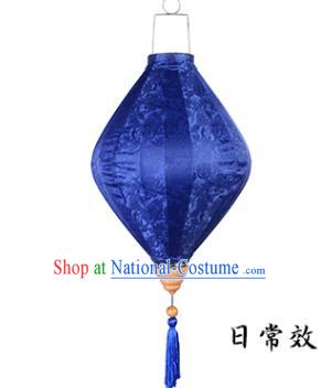 Chinese Traditional Flowers Pattern Royalblue Silk Lanterns Handmade Hanging Lantern New Year Palace Lamp