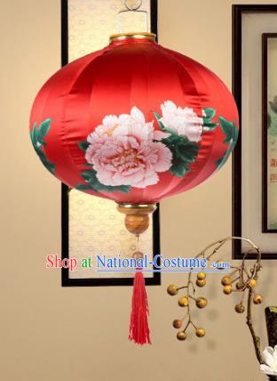 Chinese Traditional Printing Peony Red Palace Lanterns Handmade Ceiling Lantern New Year Classical Festive Lamp