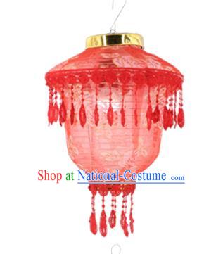 Chinese Traditional Printing Rose Red Cloth Palace Lanterns Handmade Hanging Lantern Classical Festive New Year Lace Lamp