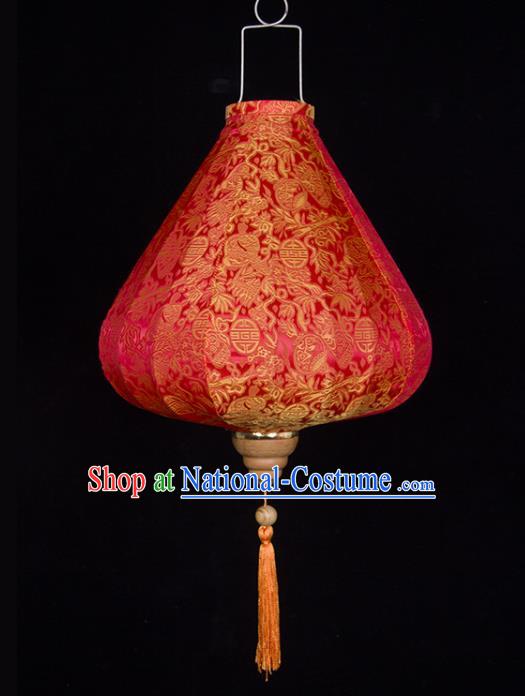 Chinese Traditional Lucky Pattern Red Silk Palace Lanterns Handmade Hanging Lantern Classical Festive New Year Tulip Lamp