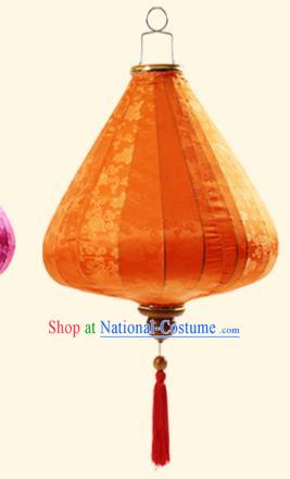 Chinese Traditional Jacquard Pattern Orange Silk Palace Lanterns Handmade Hanging Lantern Classical Festive New Year Tulip Lamp