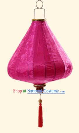 Chinese Traditional Jacquard Pattern Rosy Silk Palace Lanterns Handmade Hanging Lantern Classical Festive New Year Tulip Lamp