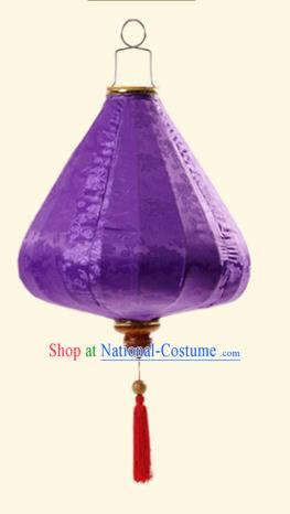 Chinese Traditional Jacquard Pattern Purple Silk Palace Lanterns Handmade Hanging Lantern Classical Festive New Year Tulip Lamp