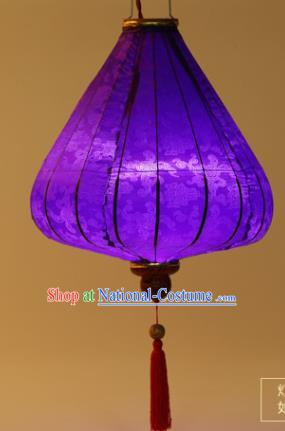 Chinese Traditional Jacquard Pattern Purple Silk Palace Lanterns Handmade Hanging Lantern Classical Festive New Year Tulip Lamp