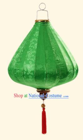 Chinese Traditional Jacquard Pattern Green Silk Palace Lanterns Handmade Hanging Lantern Classical Festive New Year Tulip Lamp