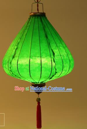 Chinese Traditional Jacquard Pattern Green Silk Palace Lanterns Handmade Hanging Lantern Classical Festive New Year Tulip Lamp