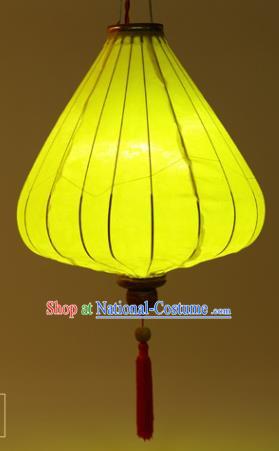 Chinese Traditional Jacquard Pattern Yellow Silk Palace Lanterns Handmade Hanging Lantern Classical Festive New Year Tulip Lamp