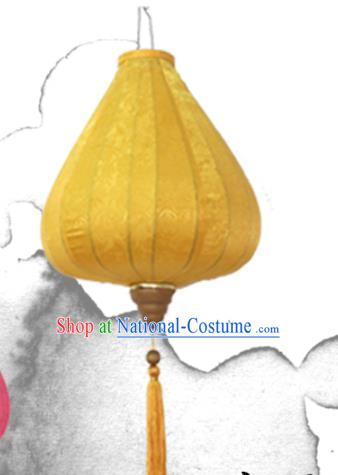 Chinese Traditional Jacquard Pattern Golden Silk Palace Lanterns Handmade Hanging Lantern Classical Festive New Year Tulip Lamp