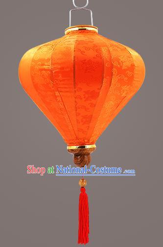 Chinese Traditional Orange Silk Palace Lanterns Handmade Hanging Lantern Classical Festive New Year Diamond Lamp