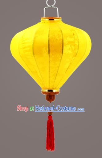 Chinese Traditional Yellow Silk Palace Lanterns Handmade Hanging Lantern Classical Festive New Year Diamond Lamp