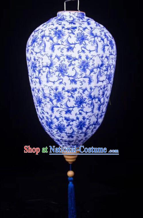 Chinese Traditional Blue and White Porcelain Palace Lanterns Handmade Hanging Lantern Classical Festive New Year Lamp