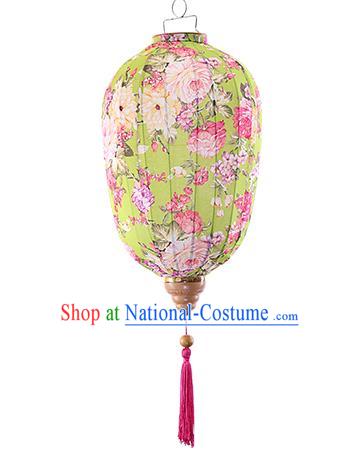 Chinese Traditional Printing Peony Light Green Palace Lanterns Handmade Hanging Lantern Classical Festive New Year Lamp