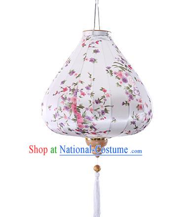 Chinese Traditional Printing Daffodil White Palace Lanterns Handmade Hanging Lantern Classical Festive New Year Satin Lamp