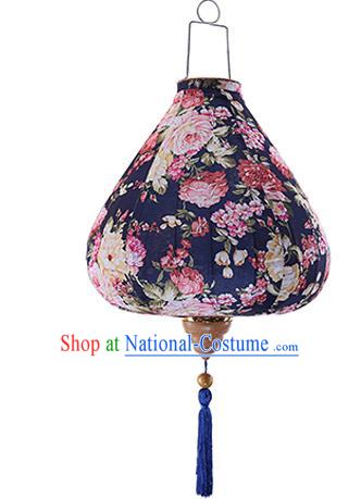 Chinese Traditional Printing Roses Navy Palace Lanterns Handmade Hanging Lantern Classical Festive New Year Satin Lamp