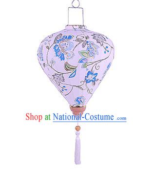 Chinese Traditional Ink Painting Blue Hydrangea Palace Lanterns Handmade Hanging Lantern Classical Festive New Year Lamp