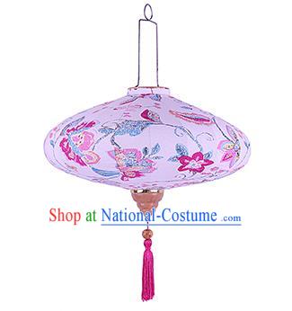 Chinese Traditional Ink Painting Pink Flowers Palace Lanterns Handmade Hanging Lantern Festive New Year Classical Saucer Lamp