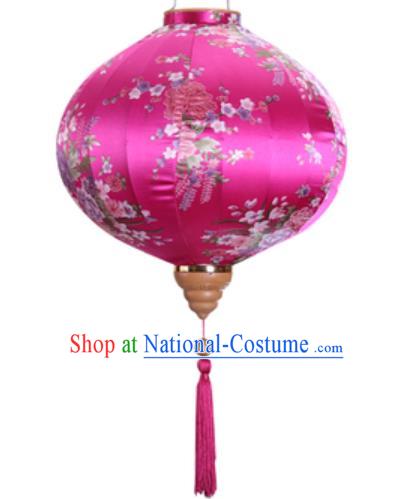 Chinese Handmade Printing Flowers Rosy Satin Palace Lanterns Traditional New Year Hanging Lantern Classical Mid Autumn Festival Lamp