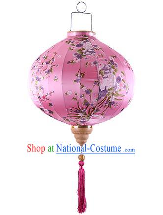 Chinese Handmade Printing Sakura Pink Satin Palace Lanterns Traditional New Year Lantern Classical Mid Autumn Festival Lamp