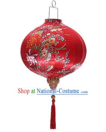 Chinese Handmade Printing Wheel Flowers Red Satin Palace Lanterns Traditional New Year Lantern Classical Mid Autumn Festival Lamp