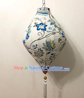 Chinese Traditional Ink Painting Palace Lanterns Handmade Hanging Lantern Festive New Year Classical Blue Flowers Lamp