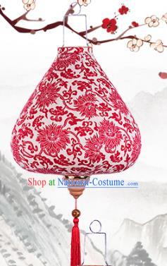 Handmade Chinese Red Peony Pattern Palace Lanterns Traditional New Year Lantern Classical Festival Cloth Lamp