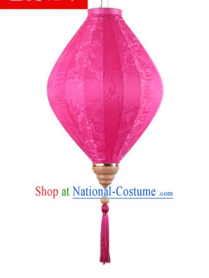 Chinese Handmade Rosy Satin Palace Lanterns Traditional Festive Hanging Lantern New Year Classical Jacquard Lamp