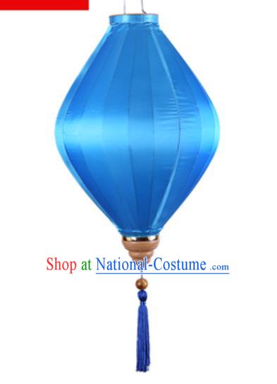 Chinese Handmade Blue Satin Palace Lanterns Traditional Festive Hanging Lantern New Year Classical Lamp