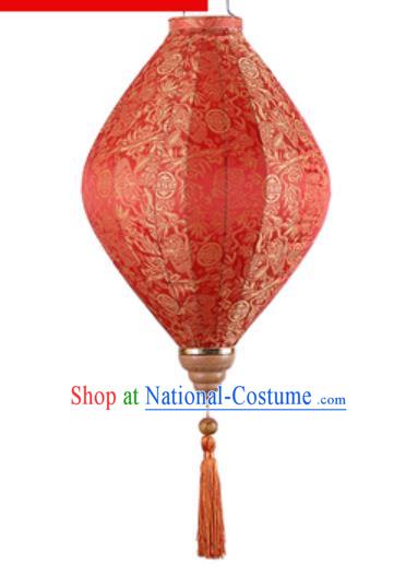 Chinese Handmade Red Satin Palace Lanterns Traditional Festive Hanging Lantern New Year Classical Jacquard Cloth Lamp