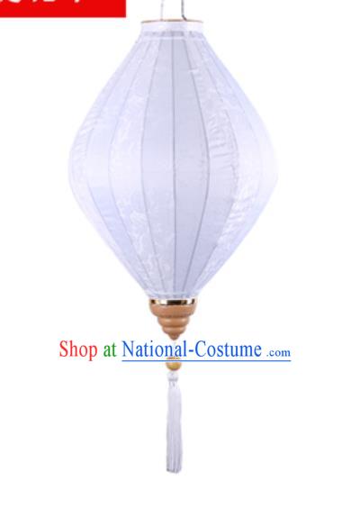 Chinese Handmade White Satin Palace Lanterns Traditional Festive Hanging Lantern New Year Classical Jacquard Cloth Lamp