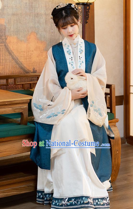 Chinese Ming Dynasty Historical Costumes Traditional Ancient Royal Princess Embroidered Long Vest Blouse and Skirt Hanfu Apparels