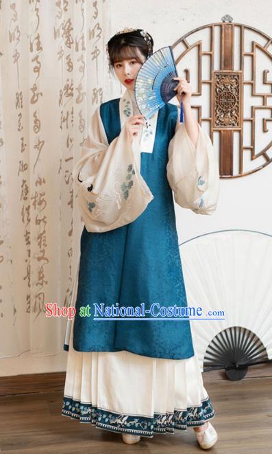 Chinese Ming Dynasty Historical Costumes Traditional Ancient Royal Princess Embroidered Long Vest Blouse and Skirt Hanfu Apparels