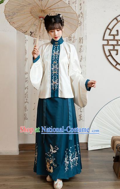 Chinese Ming Dynasty Historical Costumes Traditional Ancient Royal Princess Embroidered Long Vest Blouse and Skirt Hanfu Apparels