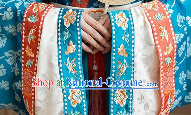 Chinese Ancient Jin Dynasty Palace Princess Historical Costumes Traditional Hanfu Apparels Blue Blouse and Red Skirt