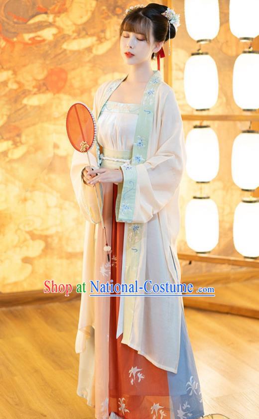 Ancient Chinese Song Dynasty Nobility Lady Historical Costumes Traditional Hanfu Apparels Embroidered BeiZi Top and Skirt Full Set