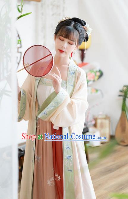 Ancient Chinese Song Dynasty Nobility Lady Historical Costumes Traditional Hanfu Apparels Embroidered BeiZi Top and Skirt Full Set