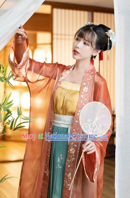 Ancient Chinese Song Dynasty Court Princess Historical Costumes Traditional Embroidered BeiZi Top and Skirt Hanfu Apparels for Women